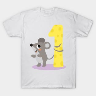 Cute Mouse with the number one 1 Birthday Design T-Shirt